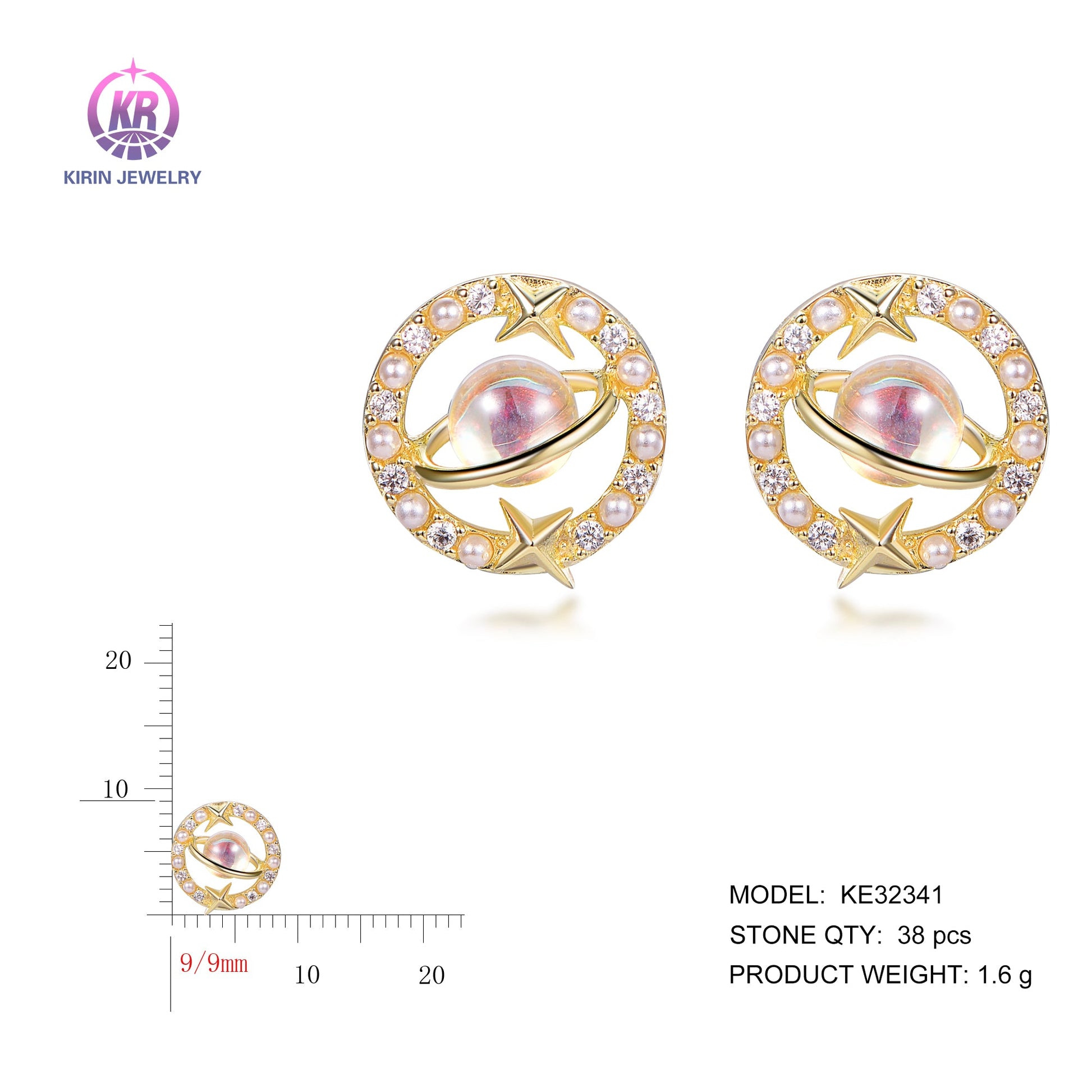 925 silver earrings with 14K gold plating CZ KE32341 Kirin Jewelry