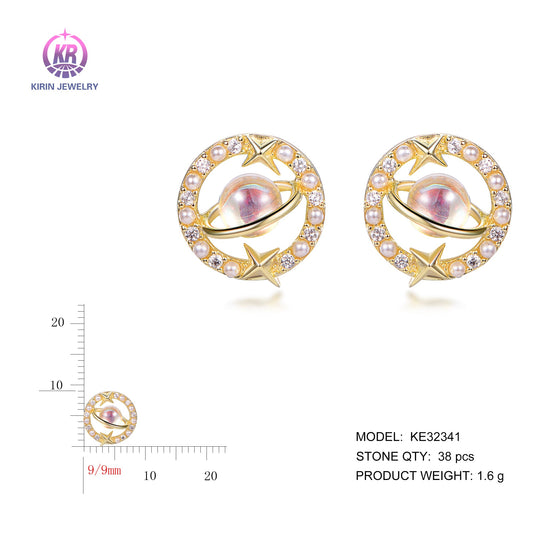 925 silver earrings with 14K gold plating CZ KE32341 Kirin Jewelry