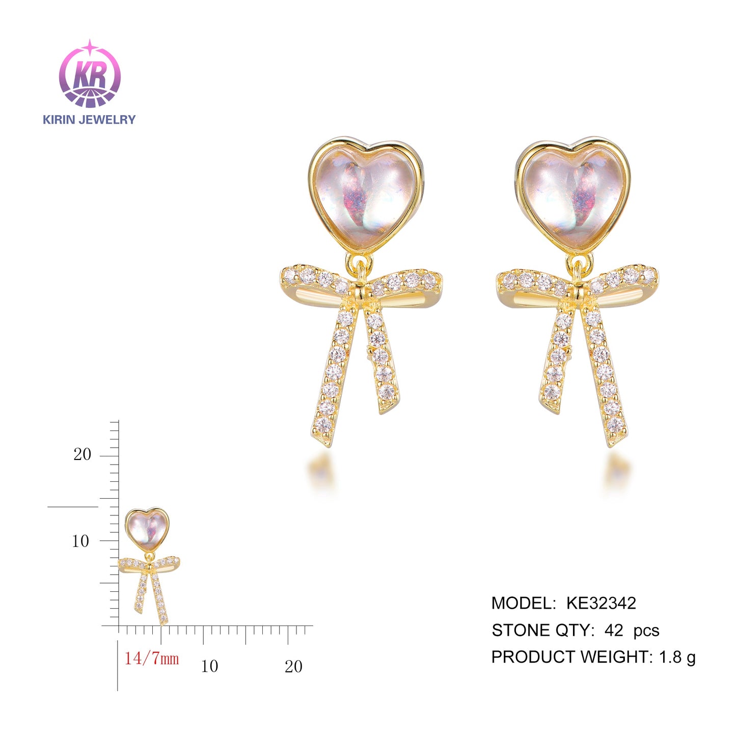 925 silver earrings with 14K gold plating CZ KE32342 Kirin Jewelry