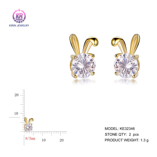 925 silver earrings with 14K gold plating CZ KE32346 Kirin Jewelry