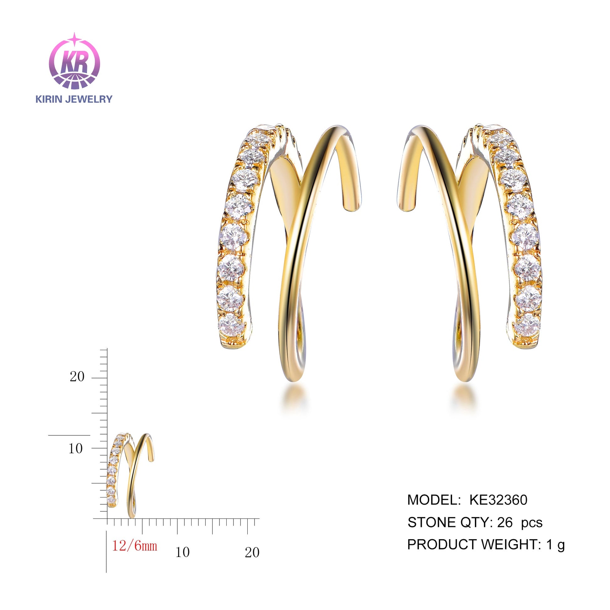 925 silver earrings with 14K gold plating CZ KE32360 Kirin Jewelry