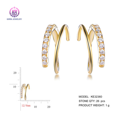 925 silver earrings with 14K gold plating CZ KE32360 Kirin Jewelry