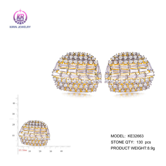 925 silver earrings with 14K gold plating CZ KE32663-1 Kirin Jewelry