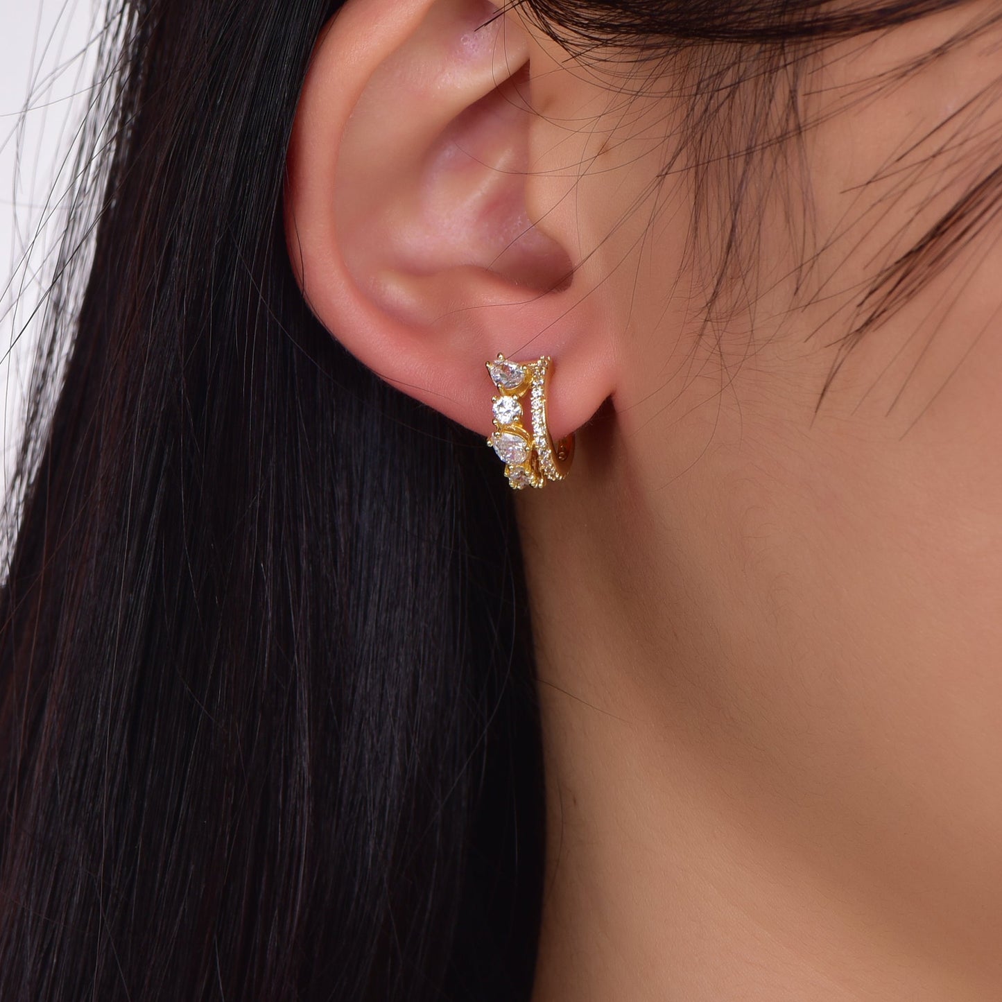 925 silver earrings with 14K gold plating CZ KE32689 Kirin Jewelry