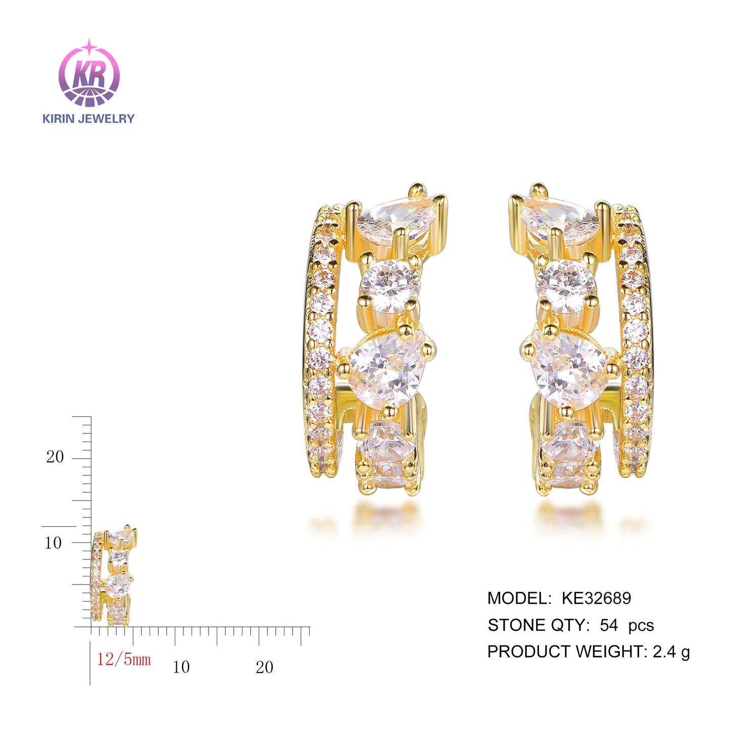 925 silver earrings with 14K gold plating CZ KE32689 Kirin Jewelry