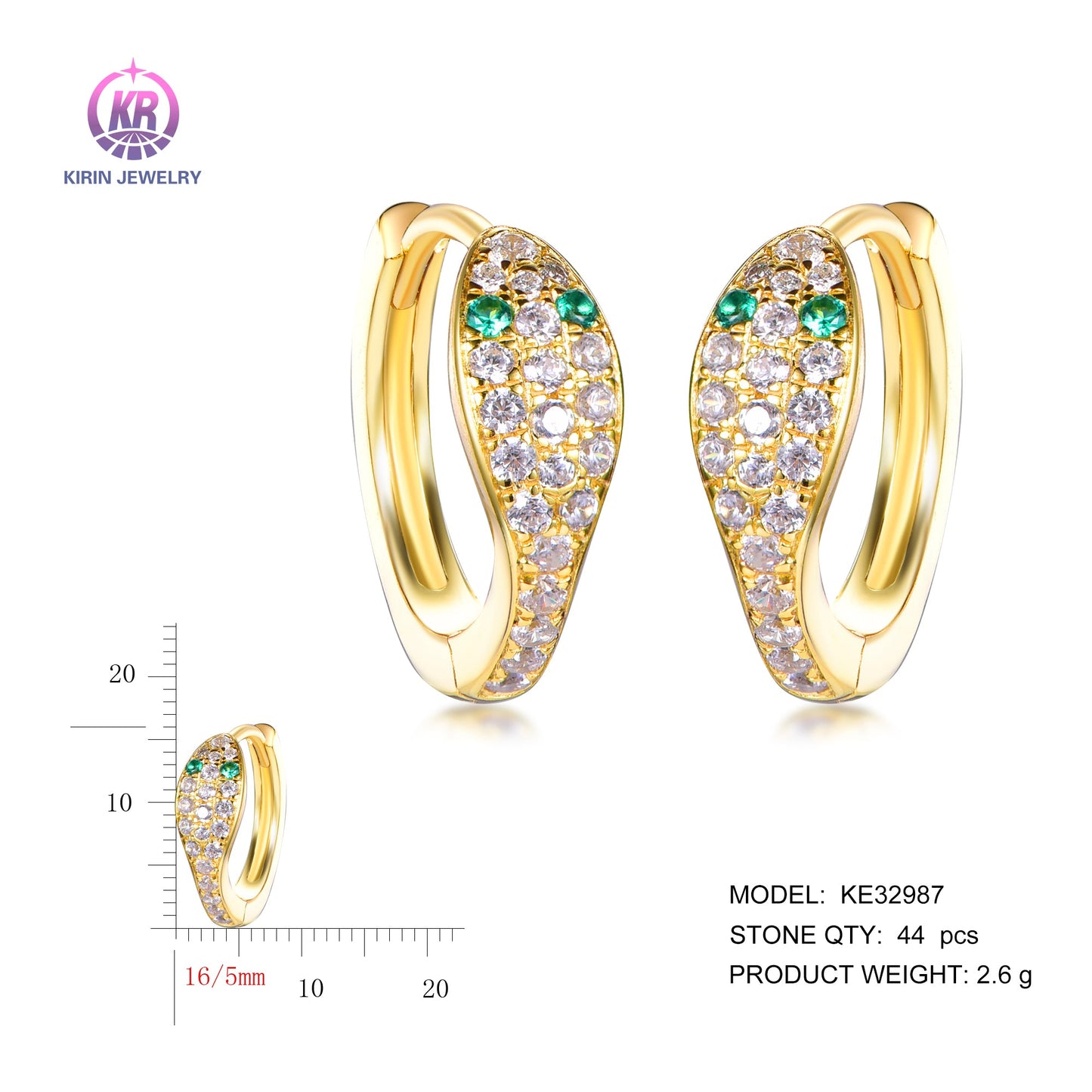 925 silver earrings with 14K gold plating CZ KE32987 Kirin Jewelry