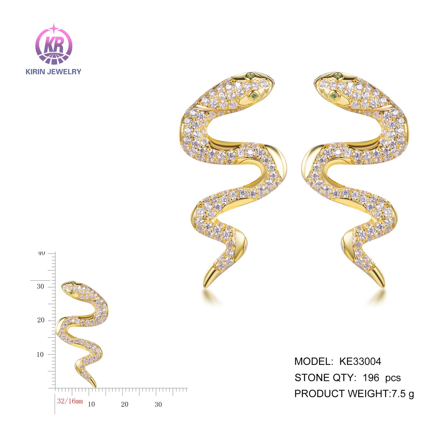 925 silver earrings with 14K gold plating CZ KE33004 Kirin Jewelry