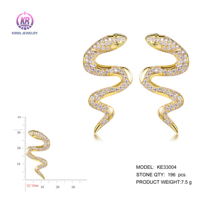 925 silver earrings with 14K gold plating CZ KE33004 Kirin Jewelry