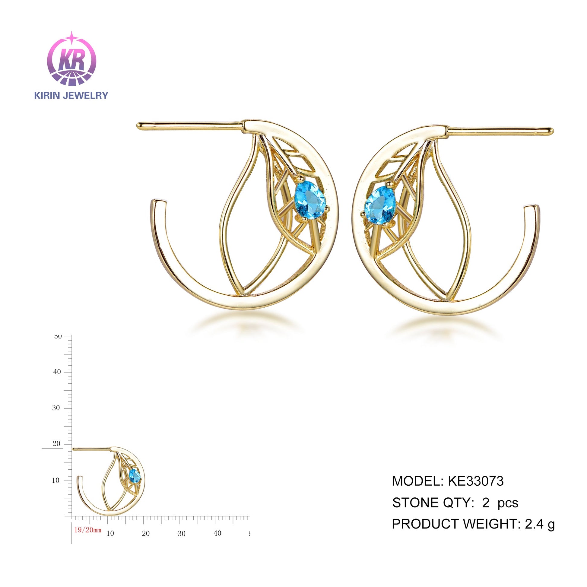 925 silver earrings with 14K gold plating CZ KE33073 Kirin Jewelry