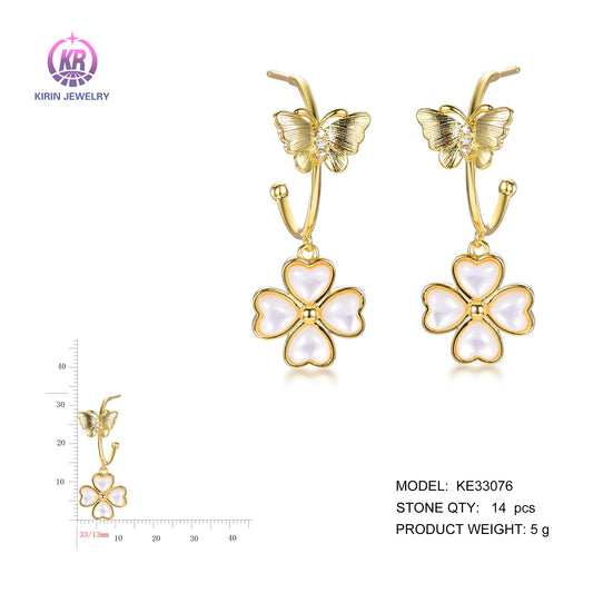 925 silver earrings with 14K gold plating CZ KE33076 Kirin Jewelry