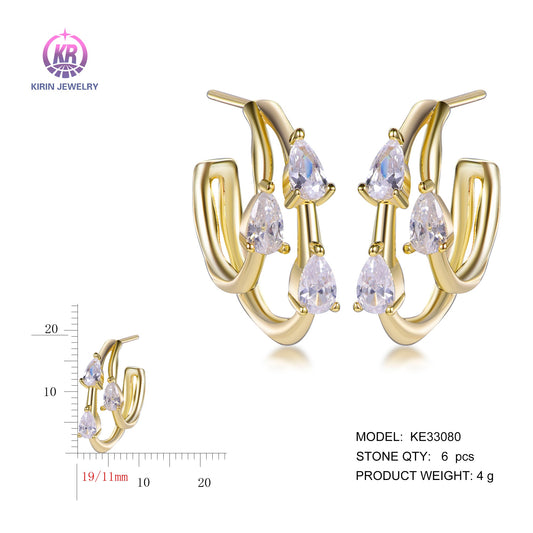 925 silver earrings with 14K gold plating CZ KE33080 Kirin Jewelry