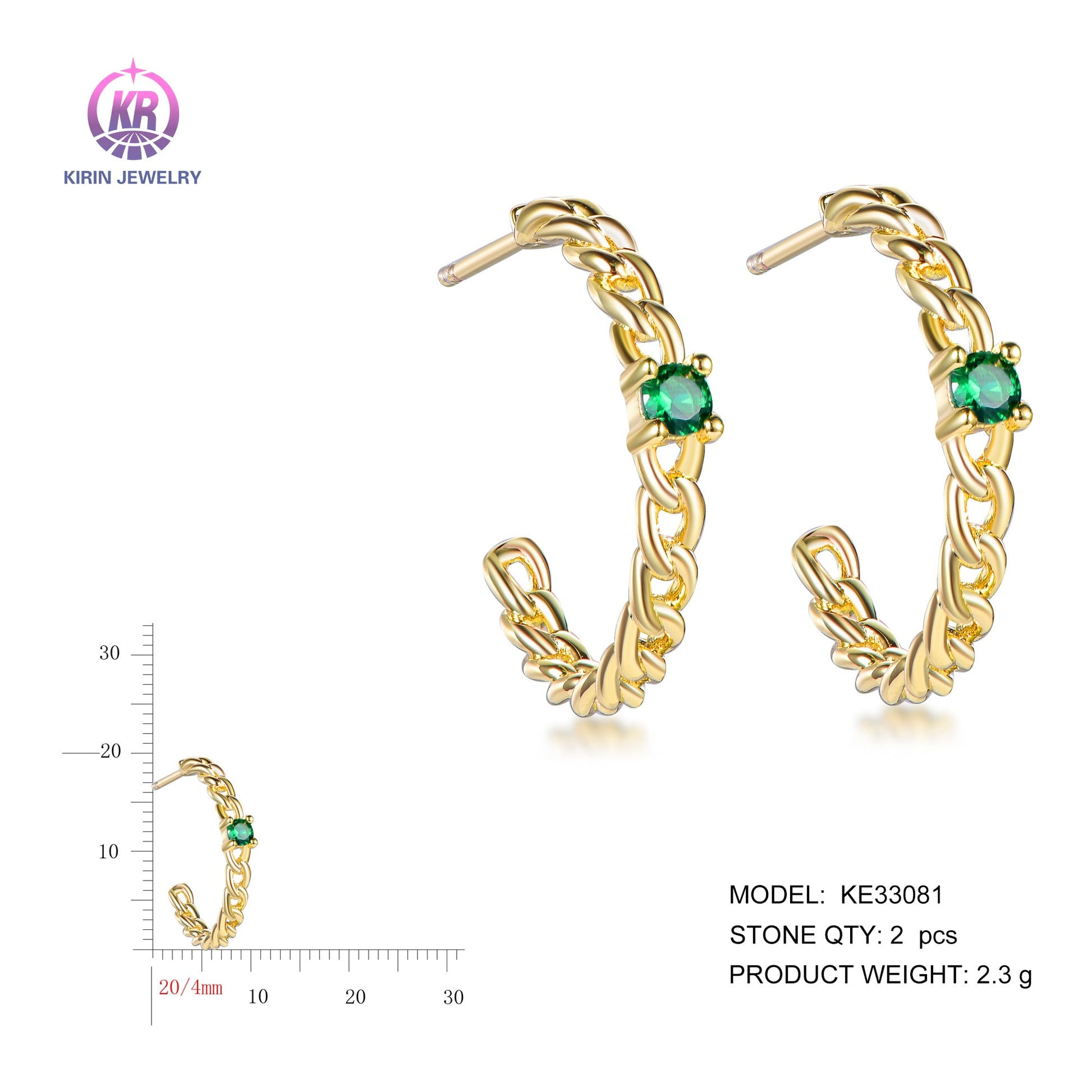 925 silver earrings with 14K gold plating CZ KE33081 Kirin Jewelry