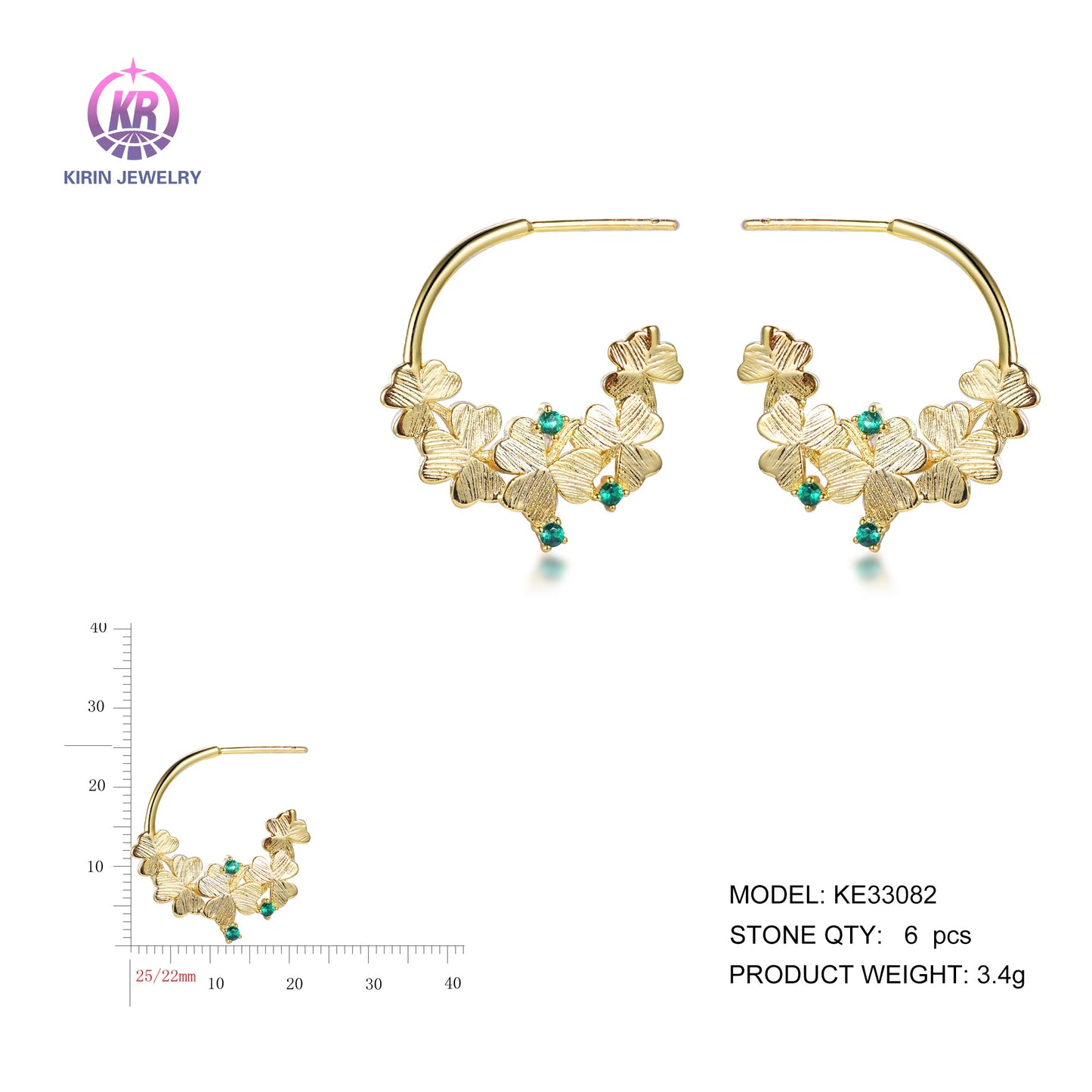 925 silver earrings with 14K gold plating CZ KE33082 Kirin Jewelry