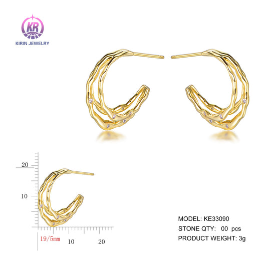 925 silver earrings with 14K gold plating CZ KE33090 Kirin Jewelry