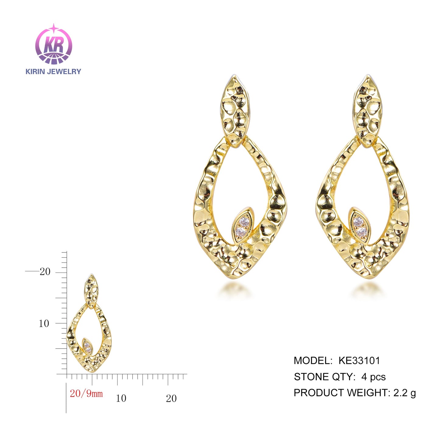 925 silver earrings with 14K gold plating CZ KE33101 Kirin Jewelry