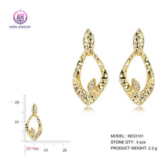 925 silver earrings with 14K gold plating CZ KE33101 Kirin Jewelry