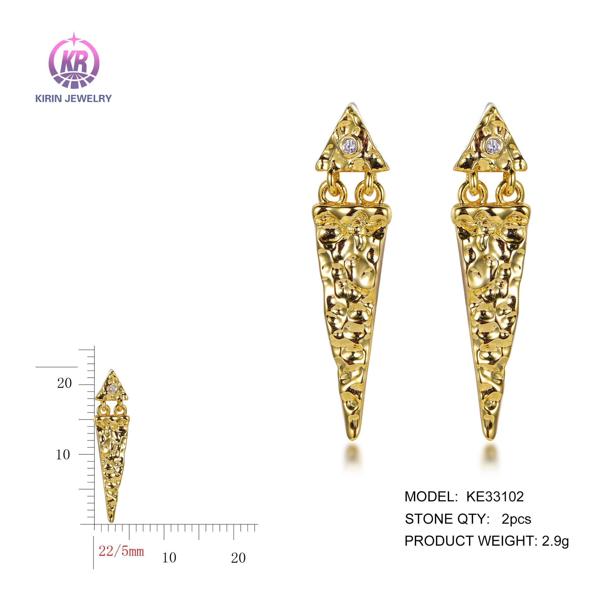 925 silver earrings with 14K gold plating CZ KE33102 Kirin Jewelry