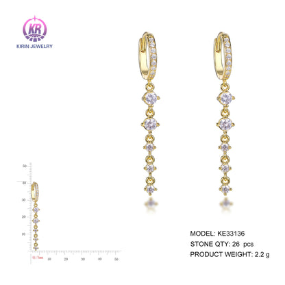 925 silver earrings with 14K gold plating CZ KE33136 Kirin Jewelry