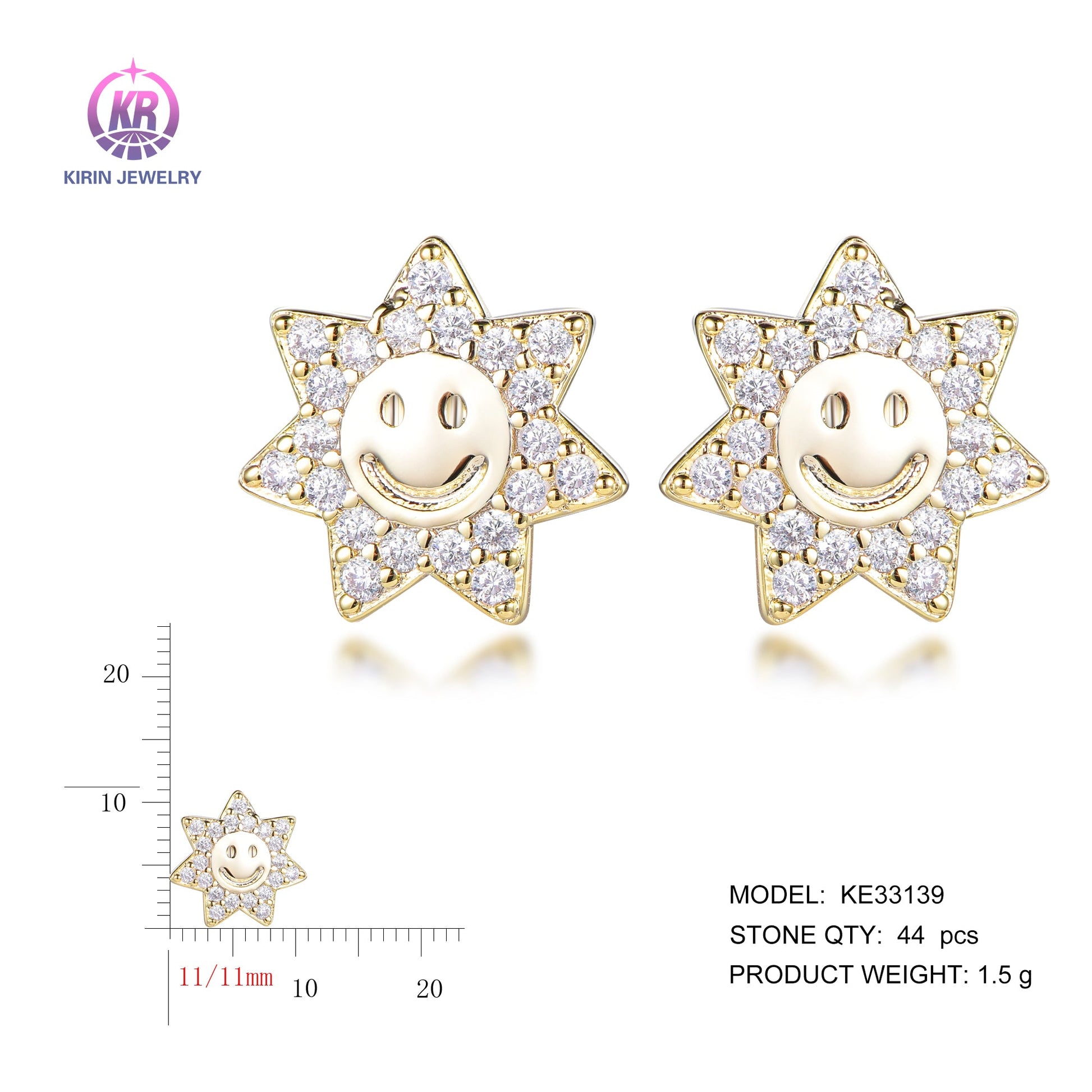 925 silver earrings with 14K gold plating CZ KE33139 Kirin Jewelry