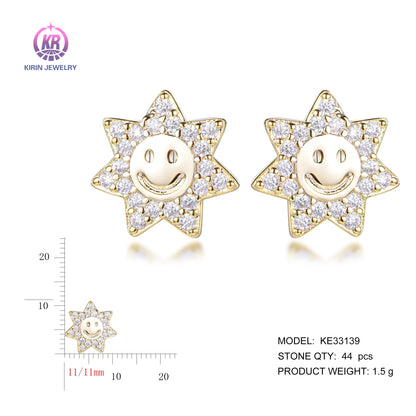 925 silver earrings with 14K gold plating CZ KE33139 Kirin Jewelry