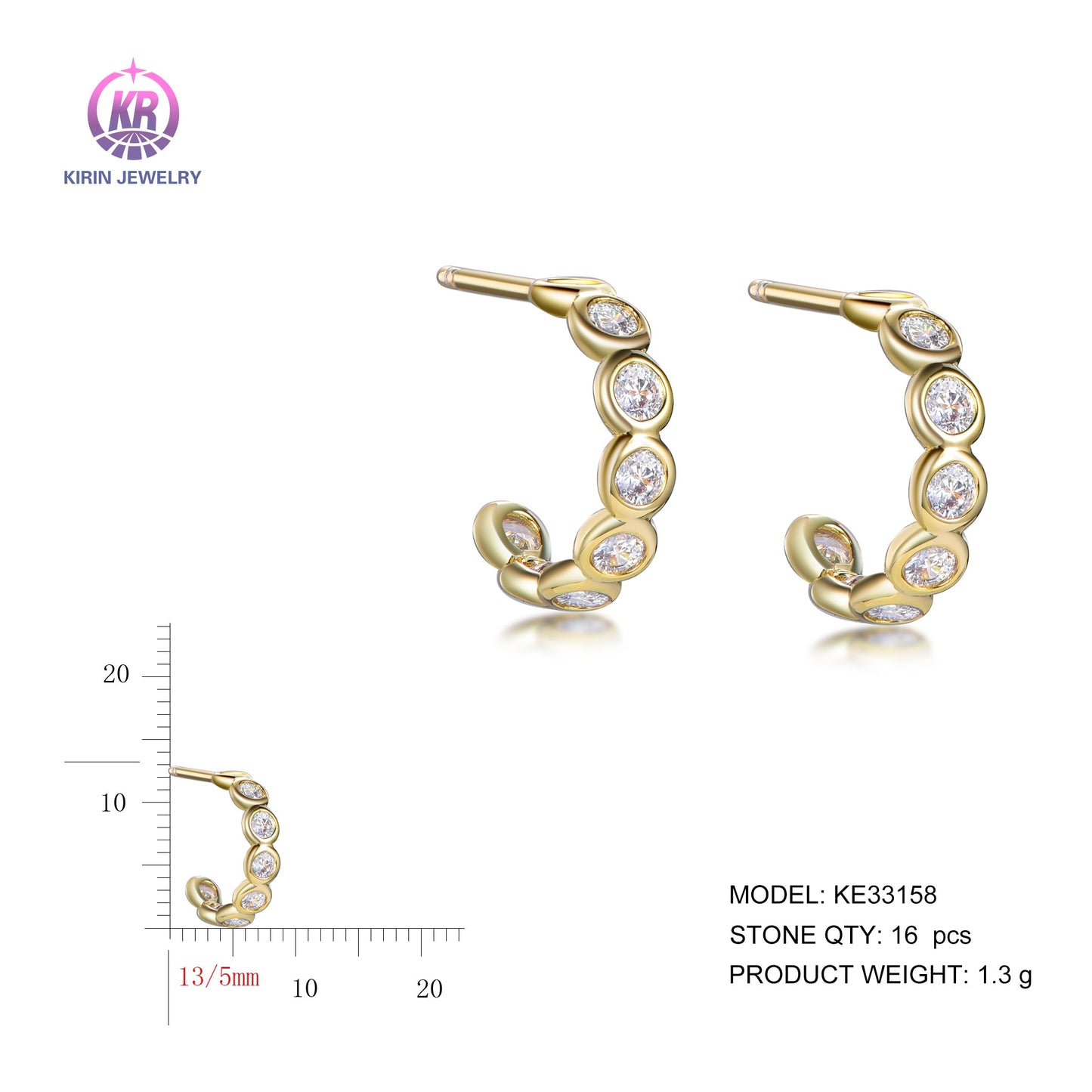 925 silver earrings with 14K gold plating CZ KE33158 Kirin Jewelry