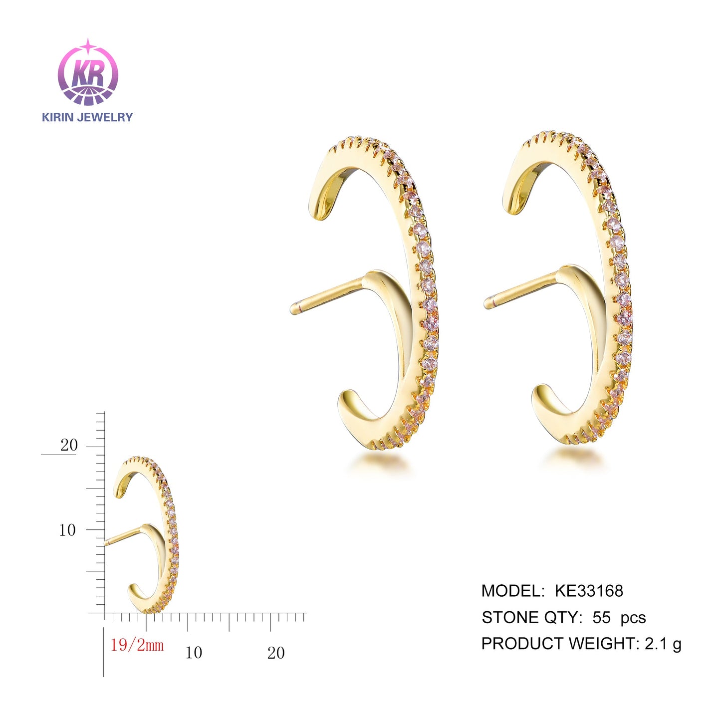 925 silver earrings with 14K gold plating CZ KE33168 Kirin Jewelry