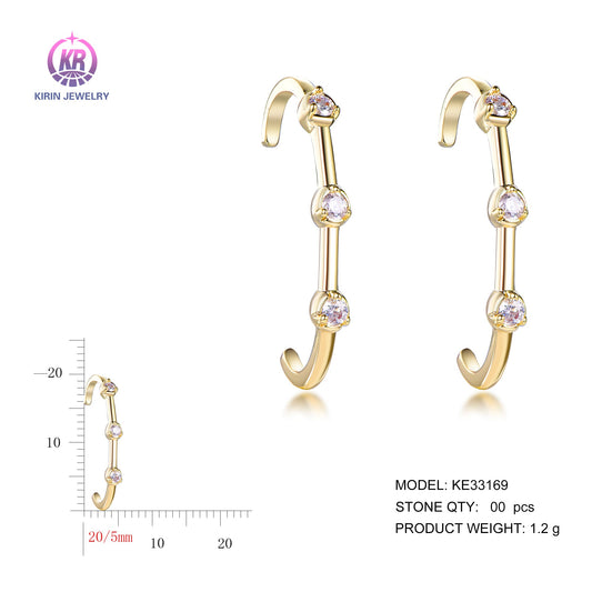 925 silver earrings with 14K gold plating CZ KE33169 Kirin Jewelry