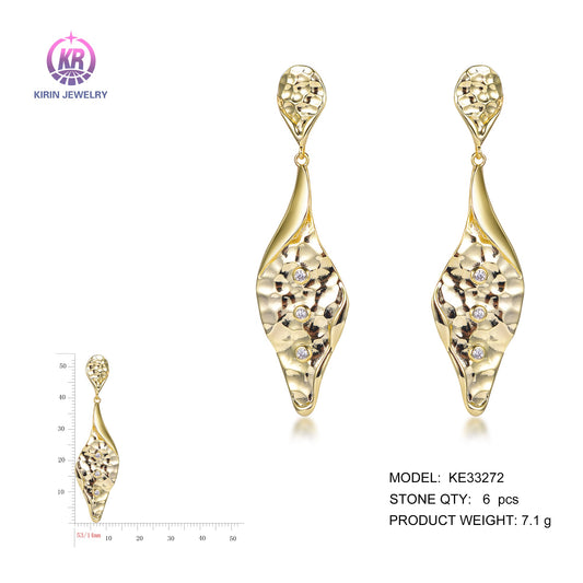 925 silver earrings with 14K gold plating CZ KE33272 Kirin Jewelry