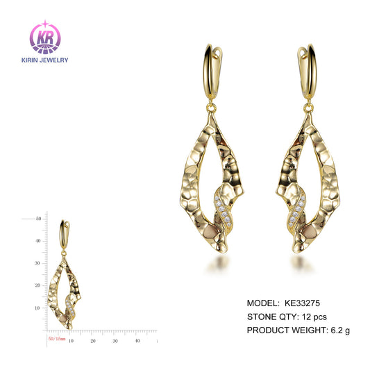 925 silver earrings with 14K gold plating CZ KE33275 Kirin Jewelry