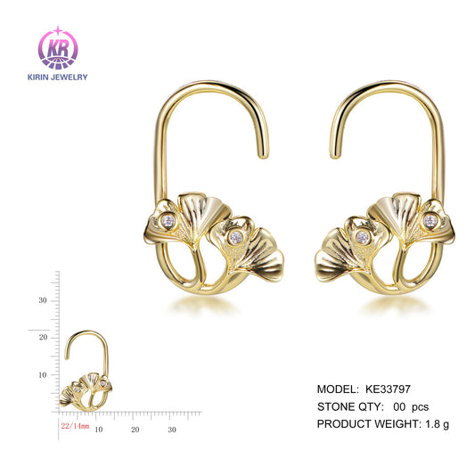 925 silver earrings with 14K gold plating CZ KE33797 Kirin Jewelry