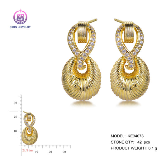 925 silver earrings with 14K gold plating CZ KE34073 Kirin Jewelry