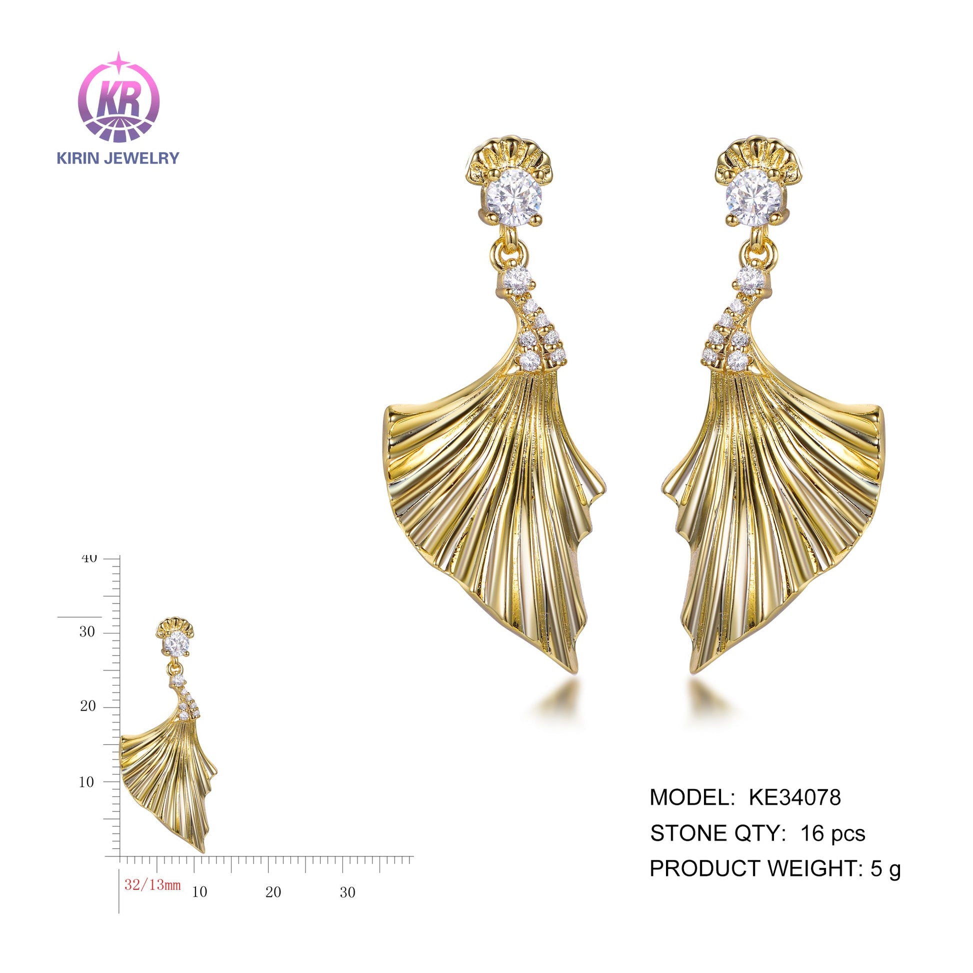 925 silver earrings with 14K gold plating CZ KE34078 Kirin Jewelry