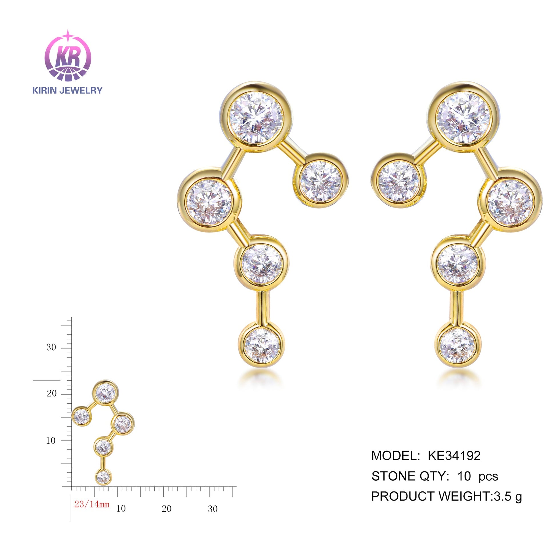 925 silver earrings with 14K gold plating CZ KE34192 Kirin Jewelry