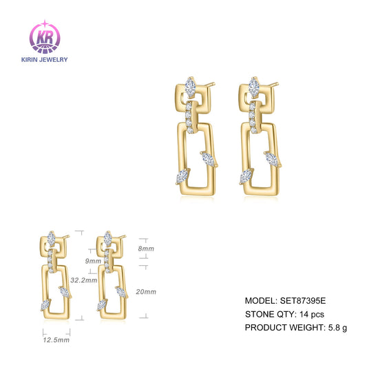 925 silver earrings with 14K gold plating CZ SET87395E-1 Kirin Jewelry