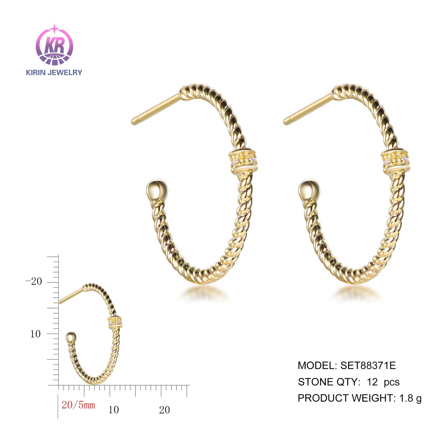 925 silver earrings with 14K gold plating CZ SET88371E Kirin Jewelry