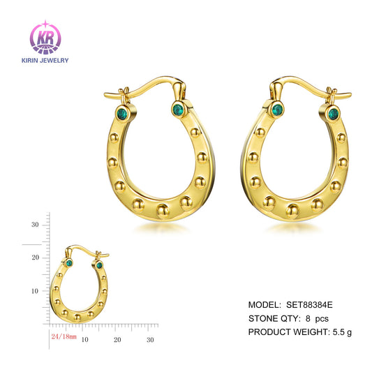 925 silver earrings with 14K gold plating CZ SET88384E Kirin Jewelry