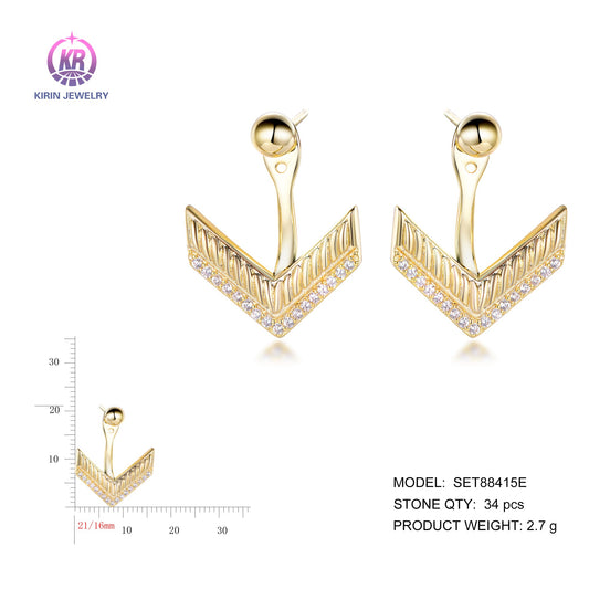 925 silver earrings with 14K gold plating CZ SET88415E Kirin Jewelry