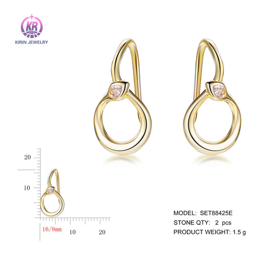 925 silver earrings with 14K gold plating CZ SET88425E Kirin Jewelry