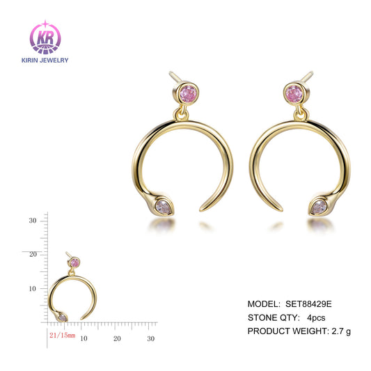 925 silver earrings with 14K gold plating CZ SET88429E Kirin Jewelry