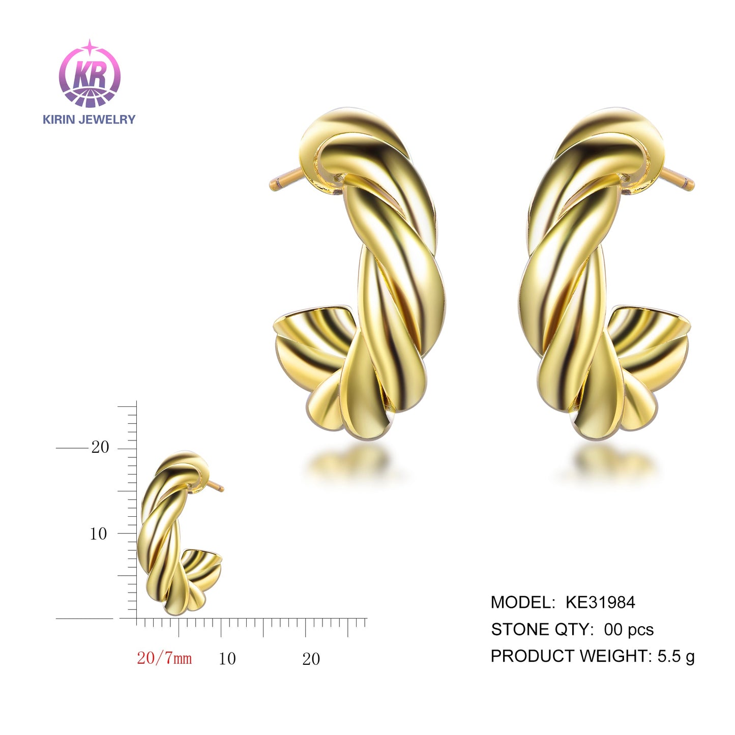 925 silver earrings with 14K gold plating KE31984 Kirin Jewelry