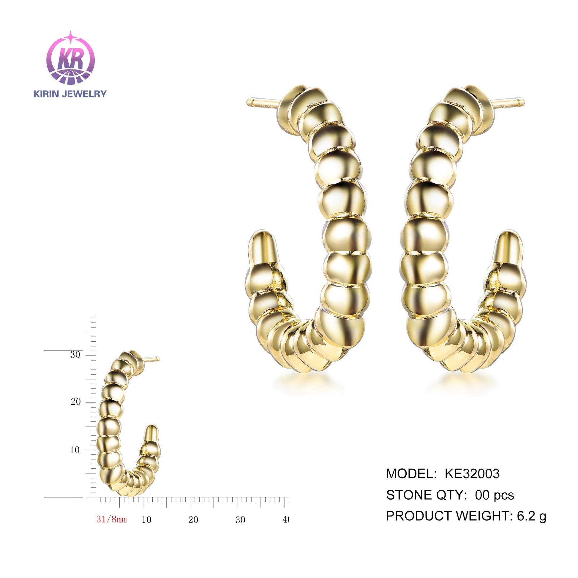 925 silver earrings with 14K gold plating KE32003 Kirin Jewelry