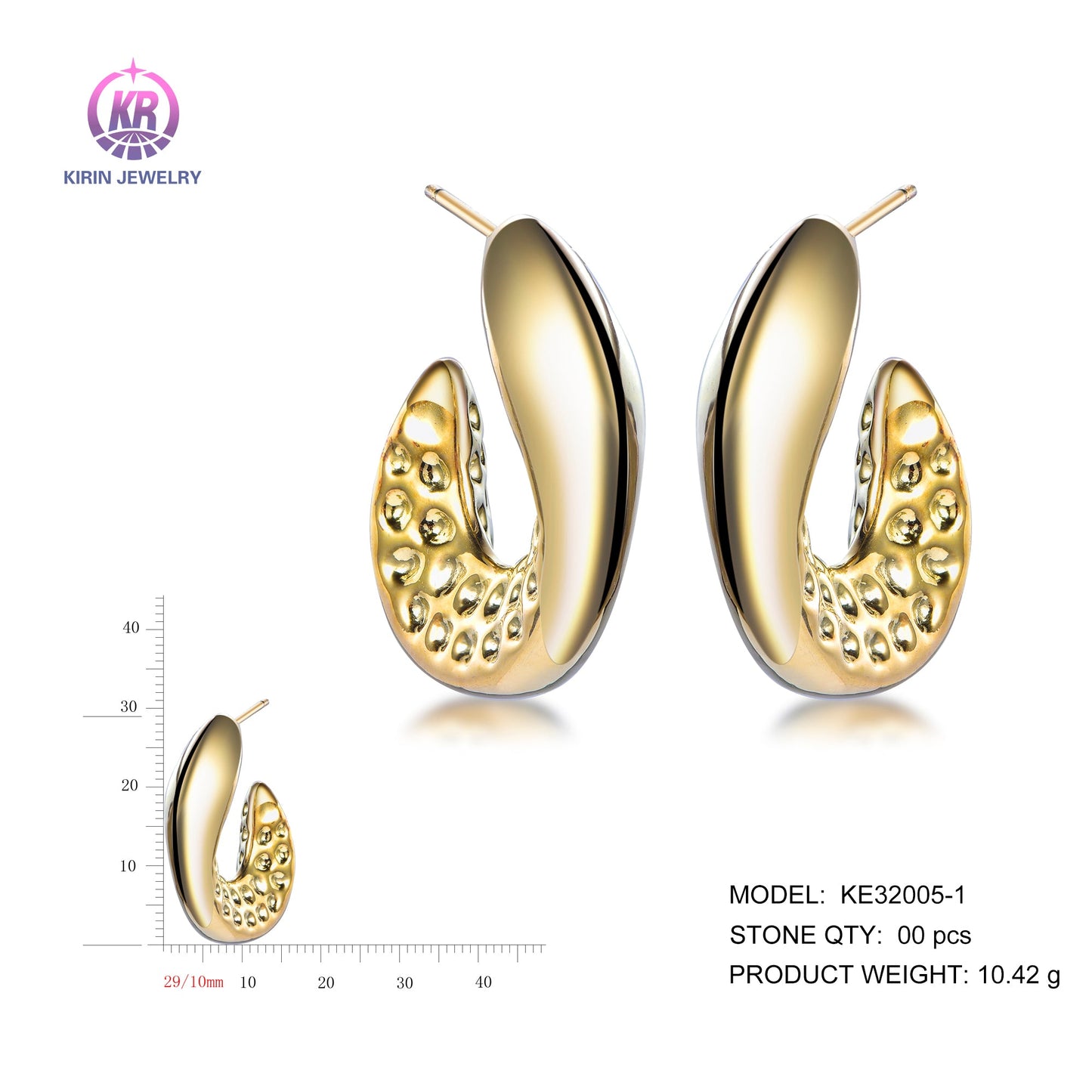 925 silver earrings with 14K gold plating KE32005-1 Kirin Jewelry