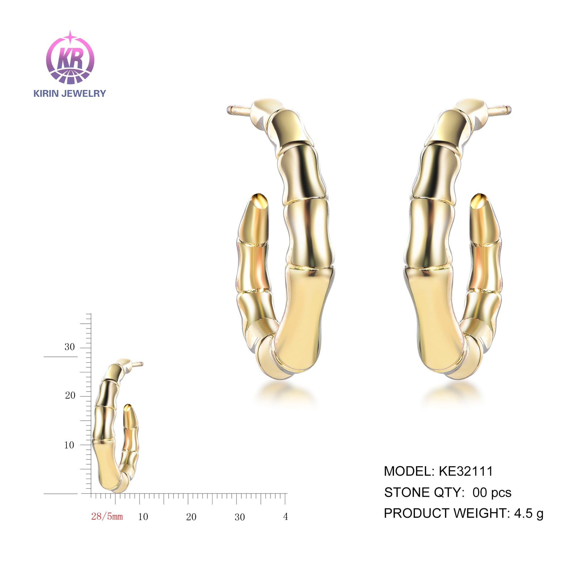 925 silver earrings with 14K gold plating KE32111 Kirin Jewelry