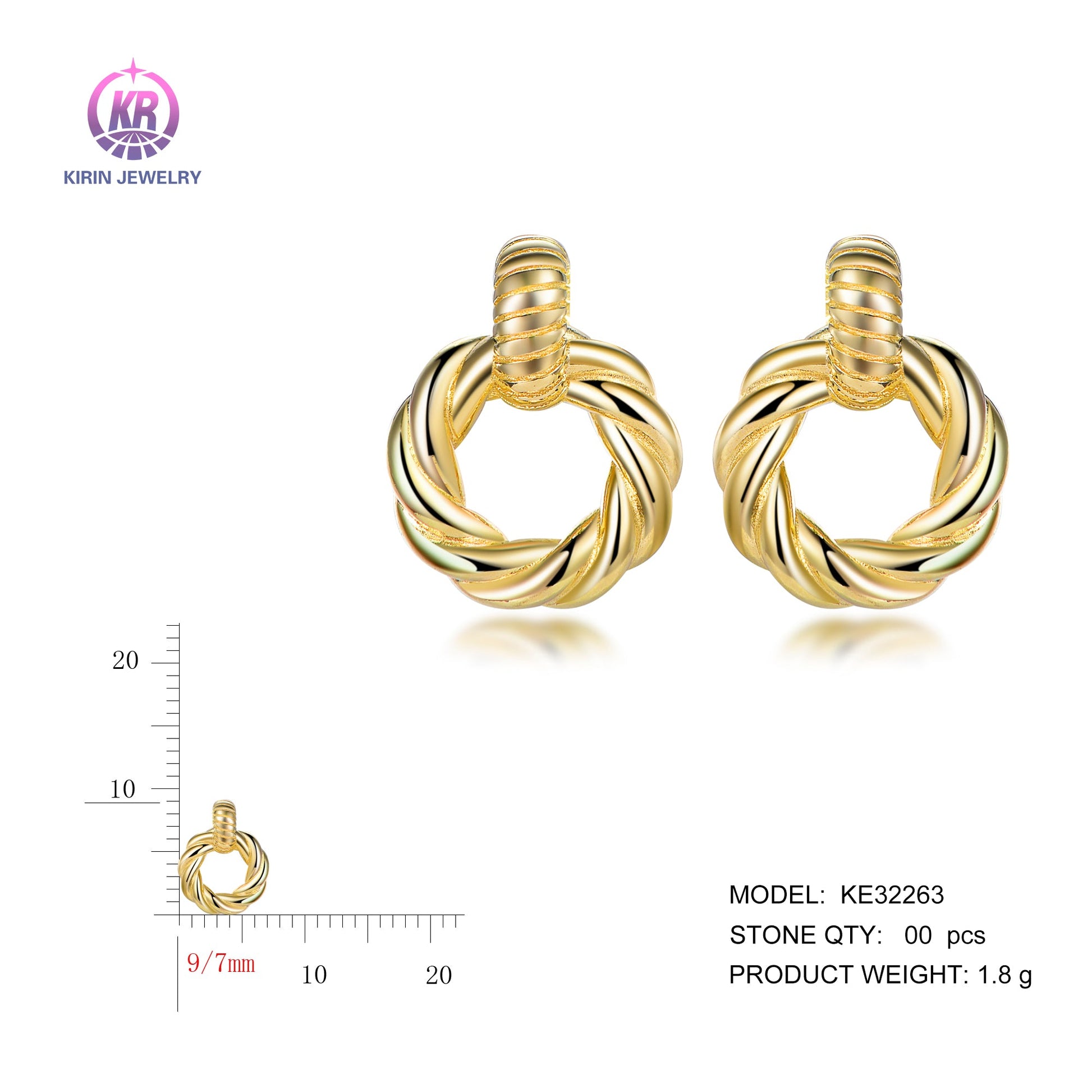 925 silver earrings with 14K gold plating KE32263 Kirin Jewelry