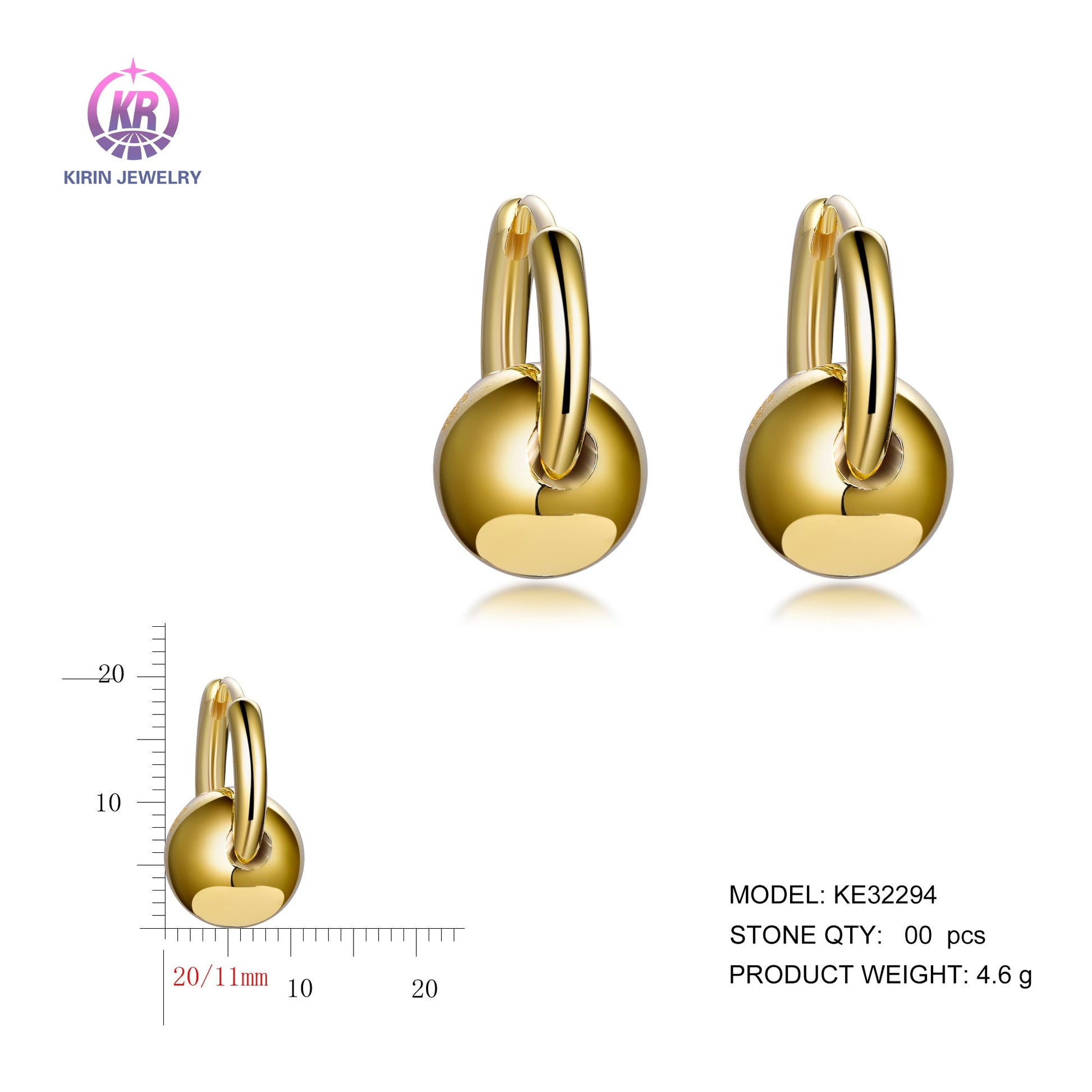 925 silver earrings with 14K gold plating KE32294 Kirin Jewelry