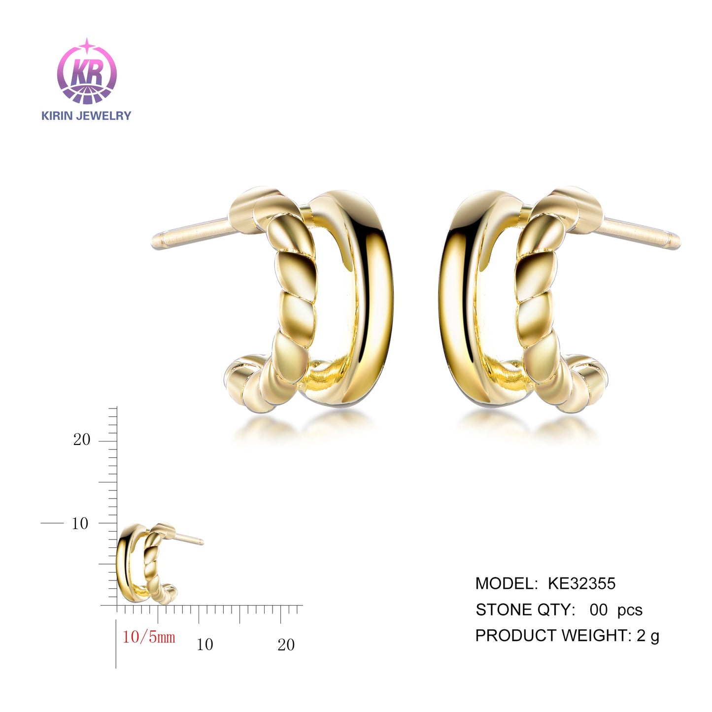 925 silver earrings with 14K gold plating KE32355 Kirin Jewelry