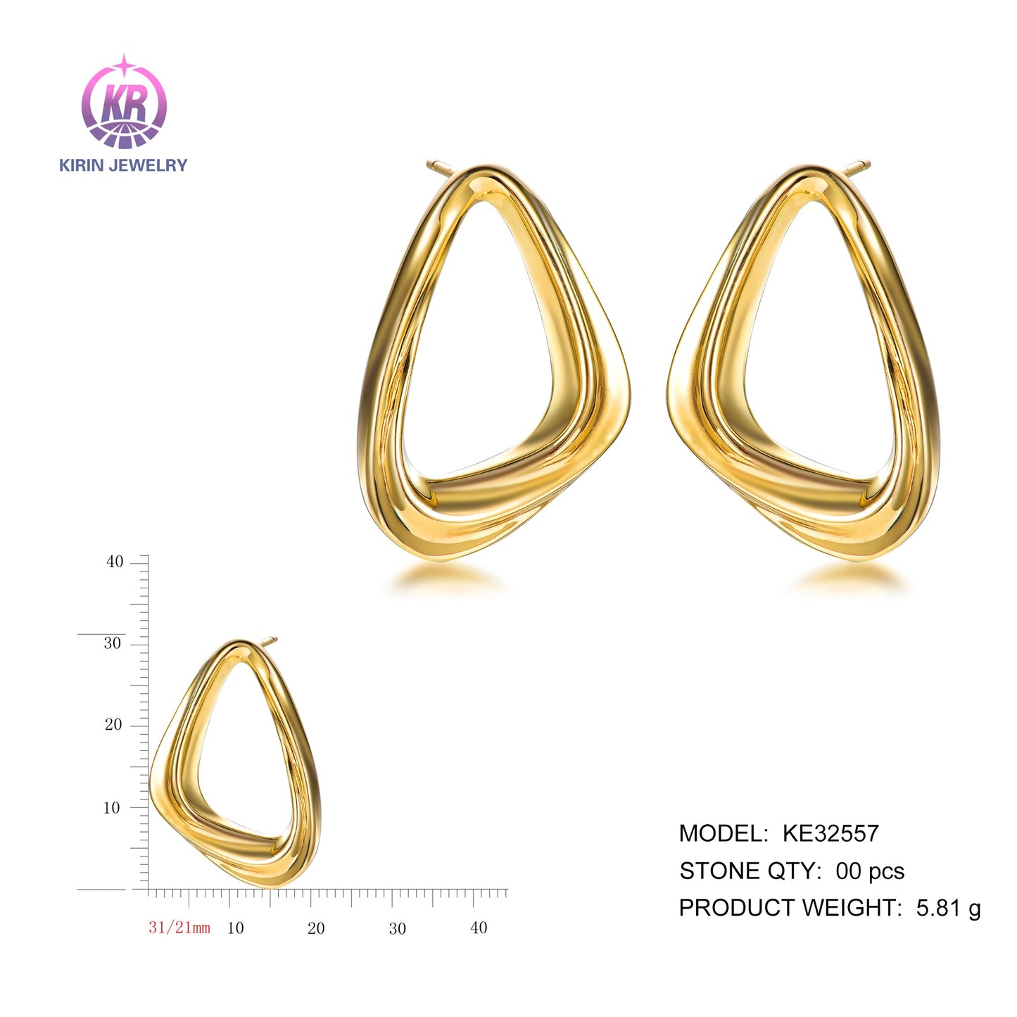 925 silver earrings with 14K gold plating KE32557 Kirin Jewelry