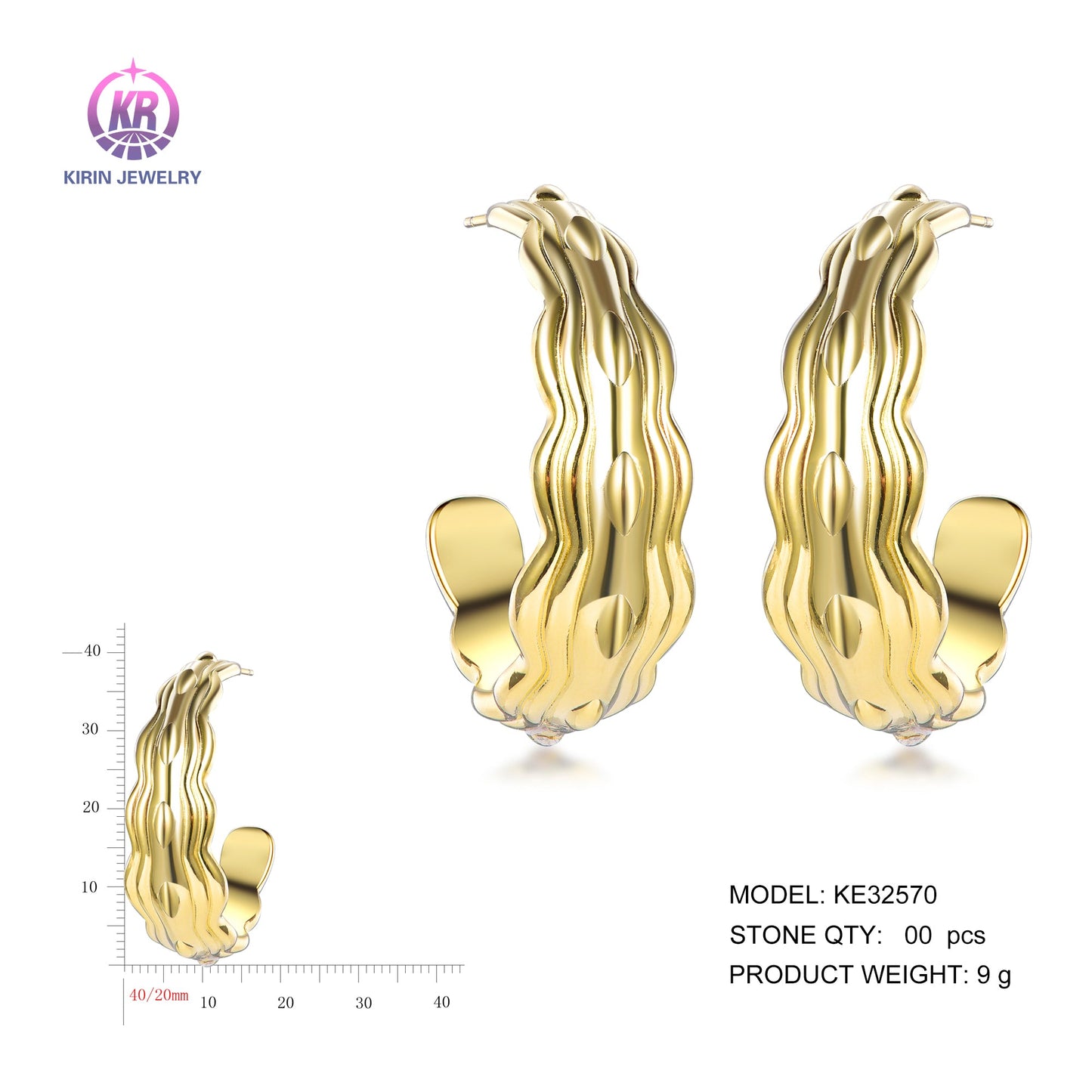 925 silver earrings with 14K gold plating KE32570 Kirin Jewelry