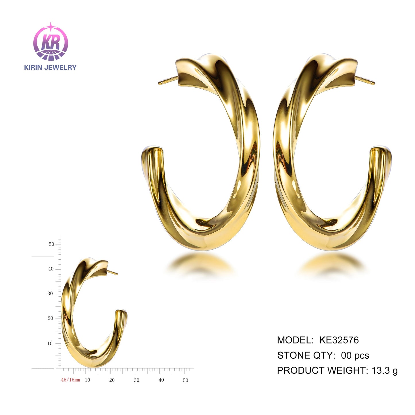 925 silver earrings with 14K gold plating KE32576 Kirin Jewelry