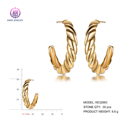 925 silver earrings with 14K gold plating KE32863 Kirin Jewelry